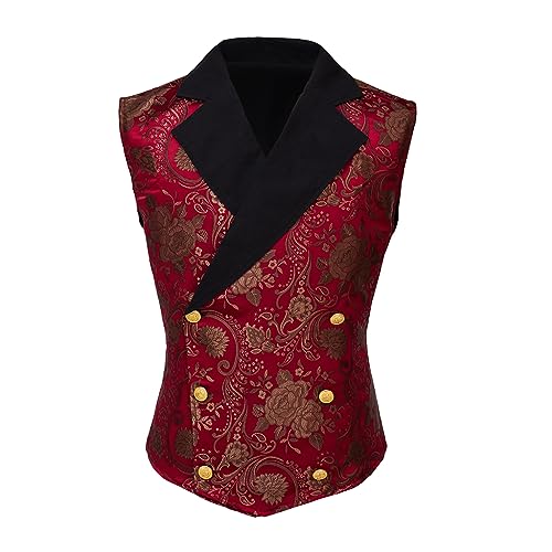 VEECOOCOS Mens Victorian Vest Tudor Suit Vest Renaissance Steampunk Gothic Waistcoat
