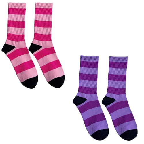 Image of Trendy Women Striped Crew Socks Bulk, Retro 70s 80s Casual Athletic Sock, Slouchy Crew Socks Teens