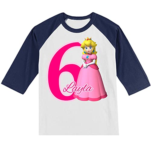 Personalized Princess Birthday Shirt | Peach shirt | Personalized with Name and Age | Unisex 3/4 Sleeve Raglan T-Shirt | #11193