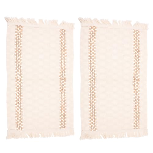 POPETPOP Set de 2 Manteles Individuales de Macramé para Mesa, Posavasos Decorativos Borlas, 50X30 CM, Algodón y Lino, Tejido Trenzado, Diseño Moderno, Decoración para Bodas y Comedor