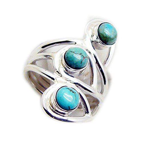 Bague Turquoise ronde en argent à 3 pierres ajustables
