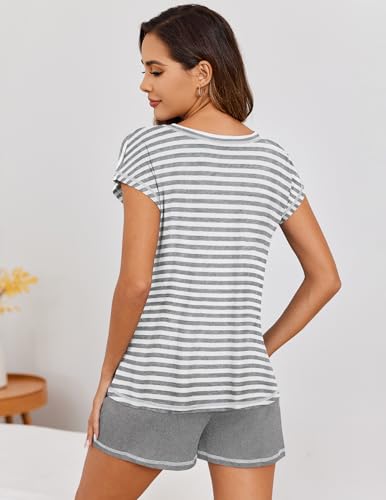 Image of Ekouaer Womens Pajama Sets 2 Piece Soft Short Sleeve Top and Shorts Sleepwear Round Neck Pjs Lounge Set with Pockets