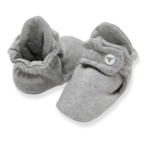 Image of Burt’s Bees Baby Adjustable Baby Booties, 100% Organic Cotton, Easy On and Off Snap Boots, Snug Fit - Baby Essential