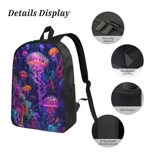 Abstract Neon Jellyfish Art Backpacks 3 Pcs Casual Multifunction Backpack with Fun Graphic Cartoon Print for Camping Touring4