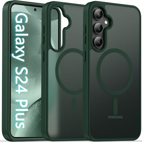 Image of Oterkin Magnetic Case for Samsung Galaxy S24 Plus, Dark Green | Compatible with MagSafe, Matte Frosted Translucent, Shockproof, Military Grade Protection