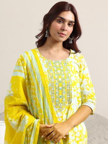 Image of Libas Printed Cotton Straight Kurta With Trouser and Dupatta
