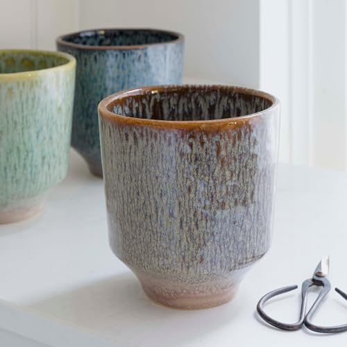Ivyline Orchideen-Pflanzgefäß mit reaktiver Glasur in Mokka – wasserdicht, langlebig und dekorativ – stilvoller runder Steingut-Blumentopf für den Innenbereich – H 13 cm x T 13 cm