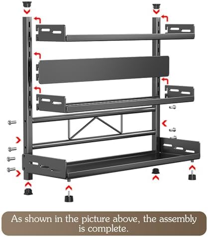 3-Tier Adjustable Metal Kitchen Rack - Height-Adjustable Countertop Organizer with Knife Slot, Rust-Proof & Sturdy Storage Shelf (Grey, 40cm)
