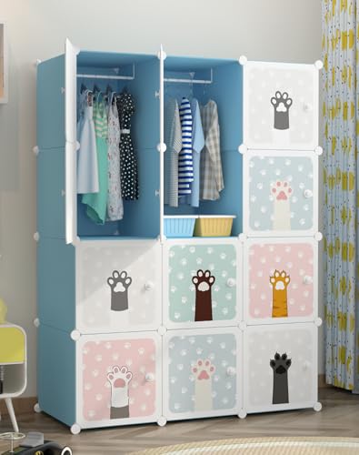 Image of Sunderlook Plastic Wardrobe for Kids Clothes - Collapsible Wardrobe, Easy to Use Anti-Skid & Non-Slip Effective Professional Foldable Plastic Cupboard for Kids, Home (Blue-KTN2, 12 Door)