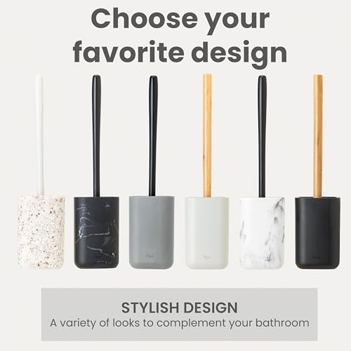 Image of Vigar Zense Toilet Brush and Holder Set, Polyresin Stone, Terrazzo