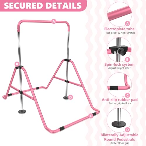 HYD-Parts Gymnastics Bar with Mat for Kids 3-9, Adjustable Height Gymnastic Horizontal Bars, Junior Training Bar, Gymnastics Equipment for Kids no Mat