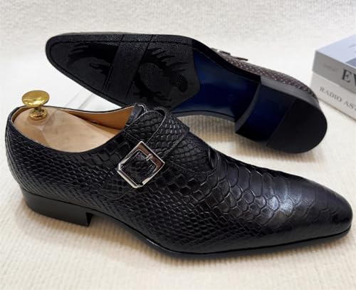 Santimon Men's Genuine Leather Loafers Formal Dress Shoes - Snake-Embossed Monk Strap Loafers with Adjustable Buckle4
