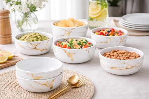 Image of Ariya 4.5 Inch Melamine Soup Bowls Set of 3 (350 ml) | White /Gold | Serving Bowls for Soup, Salad, Noodles, Pasta, Oatmeal | Durable & Stylish Dinnerware for Daily & Special Use