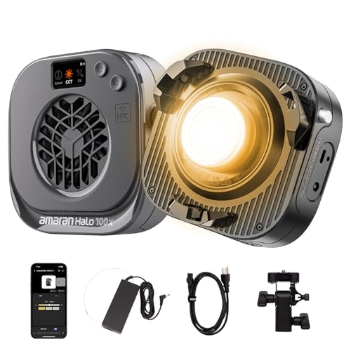 amaran Halo 100x Portable Video Light 100W Bi-Color COB Light CRI 96+ TLCI 97+ APP Control 2 700K-6 500K Bowens Mount LED Studio Lighting for YouTube Vlog Recording Photography (Halo 100x)