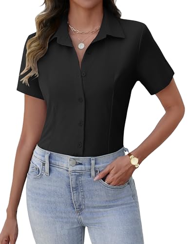 Zeagoo Women's Button Down Shirts Short Sleeve Dress Shirts Basic Business Collared Work Blouses
