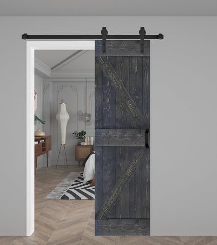 K Series 30in x 84in Carbon Gray Finished Solid Wood Barn Door with Hardware Track - Assembly Needed
