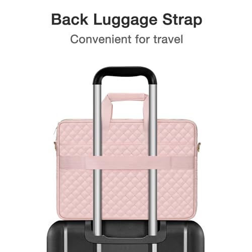 MOSISO 15-15.6 inch Laptop Bag, Briefcase for Women&Men, 16 inch Square Quilted Computer Messenger Bag Office Travel Business with 3 Pockets&Strap, Pink - Image 5