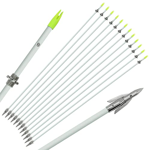 OBTOUTDOOR 6 PCS/12PCS 36 Inch Bowfishing Arrows 8mm Fishing Arrow Fiberglass Arrow with Broadhead for Slingshot Archery Hunting Fishing (12 PCS)