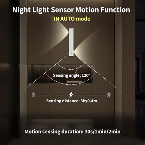Image of Motion Sensor LED Night Lights, 2500 mAh Rechargeable Battery Operated Indoor Wall Light Without Power Connection with Switch, Wireless Wall Lighting Battery for Cabinet Bedroom Stairs(Black)