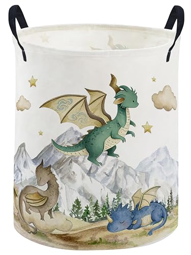 Image of ESSME Kids Laundry Basket,Dinosaur Hamper Collapsible Canvas Waterproof Storage Bin for Girls, Cute Hamper,Gift Baskets(Mountain dinosaur)