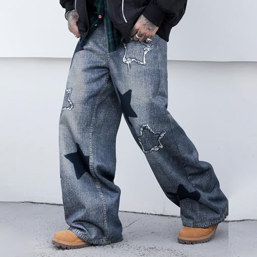 Men's Jeans Pants Urban Cool Stars Loose Fit Casual Jeans Denim Trousers Bottom Pant Streetwear for Daily Party3
