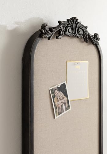 Image of Kate and Laurel Arendahl Arch Pinboard; 13 x 25; Black; Framed Arched Ornate Vintage Cork Board for Use as Motivational Vision Board or Wall Organizer