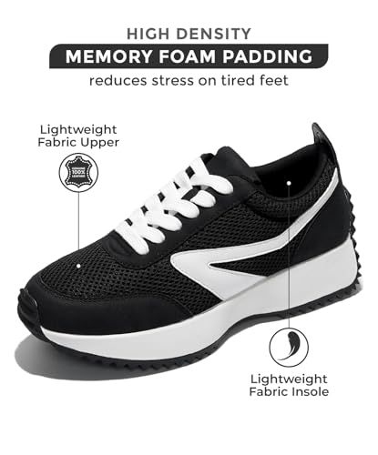 Project Cloud Memory Foam Sneakers - Non-Slip Work Shoes, Lace Up Running Footwear for Women - Fashion Sneakers 2024 (Serena, Black, 8.5)2