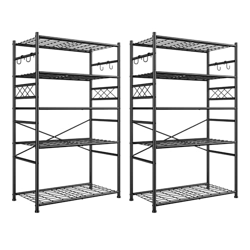 Image of Storage Shelves 5-Tier Large Capacity Wire Shelving with Hooks, Heavy Duty Garage Shelving Unit with Leveling Feet, Stable Metal Shelf for Pantry, Kitchen and Closet, 72 inch H x 36 inch W x 12 inch D, Black