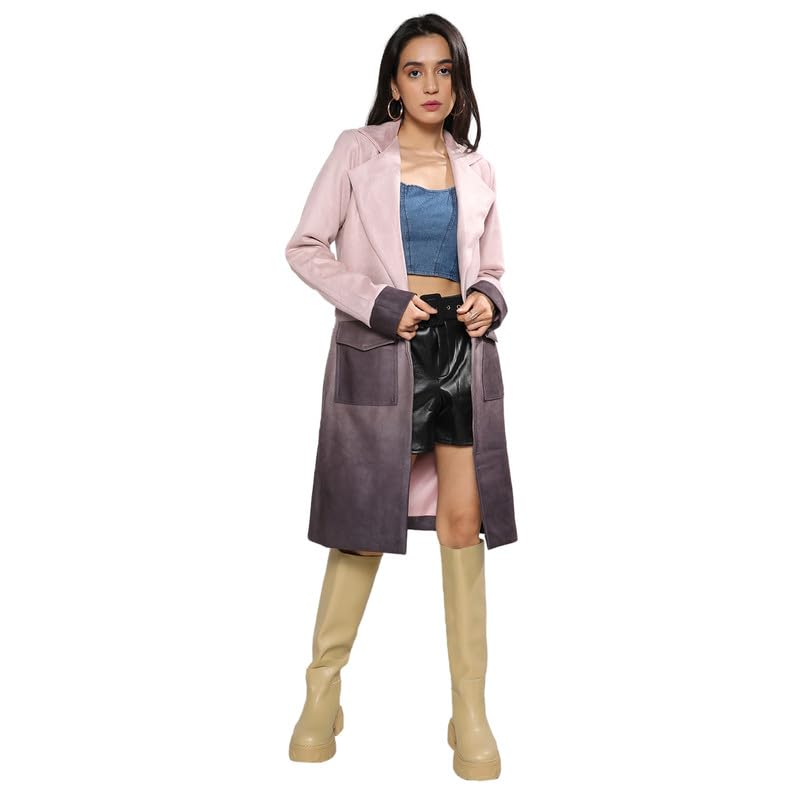 pinacolada Women's Ombre Long Coat With Flap Pocket For Casual Wear | Lapel Collar Sleeve Pull On Closure Suede Crafted Comfort Fit Everyday-picture-46