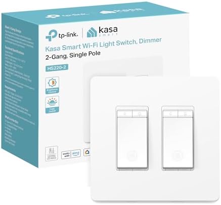 Kasa Smart Dimmer Switch 2-Gang, HS200-2, Single Pole, Need Neutral Wire