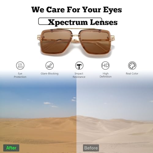 Image of Xpectrum Retro Square Aviator Sunglasses for Men Women Vintage 70s Disco Gangster Style Rectangle Glasses
