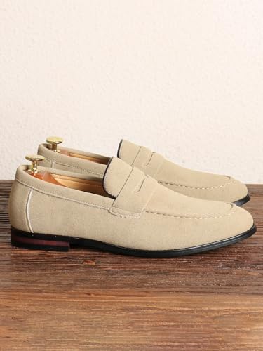 Santimon Penny Loafers for Men, PU Velvet Leather, Moc Toe, Slip-On Dress Casual Office Shoes4