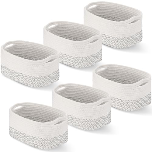 Image of Sawysine 6 Pcs Storage Baskets Bulk for Organizing Cotton Rope Woven Basket with Handles for Gift Cloth Shelves Blanket Toys Living Room(White Grey)