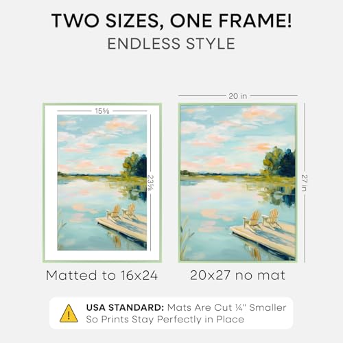 Image of Homeforia 20x27 Picture Frame Sage Green, High End Metal 20x27 Poster Frames with Mat 16x24 Photo, 20 x 27 Sage Green Frame Matted to 16 by 24 Art, 27x20 Thin Frame, Tempered Glass, Wall Kit, Set of 1