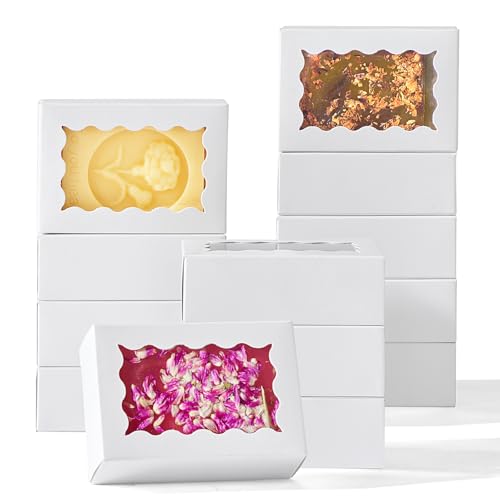 NEKSUNBAK 100PCS 3.5x2.36x1.2 inches White Soap Boxes Homemade Soap Packaging Gift Boxes with Window Small Gift Bakery Boxes for Macarons Cookies & Candies Wedding & Birthday Party Favors