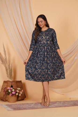 Image of Women's Floral Printed Cotton Maternity Dress Kurti with Feeding Zipper, Maternity Gown for Women, Feeding Dress, Maternity Kurti
