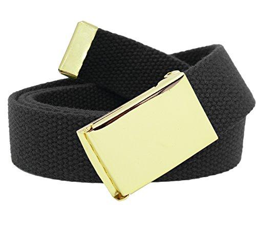 Boucle de ceinture militaire rabattable dorée avec ceinture en toile - pour homme - Noir - XX-Large Cover
