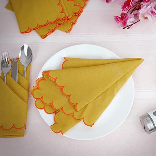 Image of FINGERCRAFT Scallop Edge Cloth Napkins | Set of 6 | 20x20 Inches | 100% Cotton | Table Napkins for Any Occasion | Washable, Perfect for Parties and Everyday Use (Yellow Flax, Set of 6)