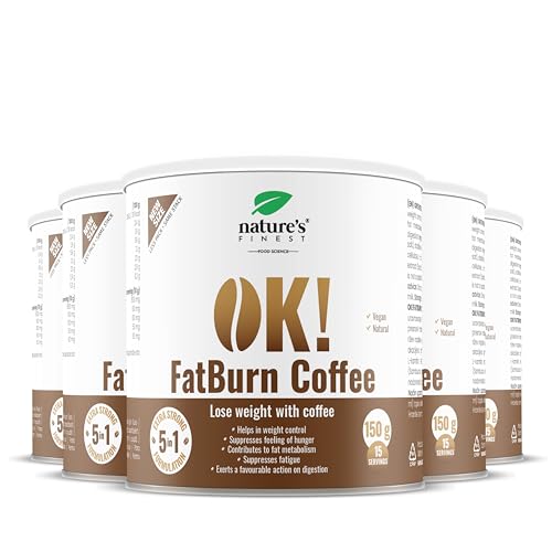 Nature's Finest OK! Fatburn Coffee, Instant Kaffee Pulver mit L-Carnitin, Guarana und Holunder - Idealer Abnehmen Kaffee und Natürlicher Energy Drink, Veganer Kaffee, Glutenfrei - 750 g