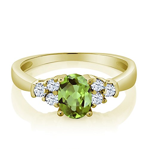 Gem Stone King 18K Yellow Gold Plated Silver Gemstone Birthstone and White Topaz Engagement Ring for Women | Oval 6X4MM and Round 2MM Accents | Wedding Anniversary Promise Ring | Sizes 5-92