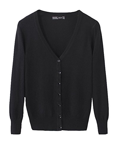 Cárdigan Mujeres Chaqueta de Punto Básico de Manga Larga con Botones Rebecas Negro L