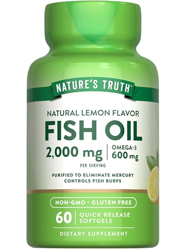 Natures Truth Fish Oil Omega 3 Supplement | 2000mg | 60 Softgels | EPA & DHA | Lemon Flavor | Non-GMO and Gluten Free