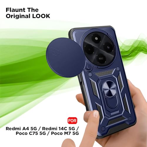 Image of AIBEX Back Cover for Poco M7 5G / Redmi 14C 5G / Redmi A4 5G / Poco C75 5G | D10 Tough Armor Case | Sliding Camera Shield | 360 Protection | Kickstand Ring Holder | Military-Grade Shockproof Bumper