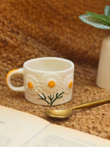 Image of WEAVING HOMES Sunflower Bloom Coffee Mug for Office, Stylish Ceramic Tea Cup for Woman, Modern Travel Mug (280 Ml)