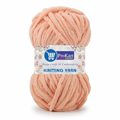 Image of ProKart Premium Blankie Wool, Plush & Cuddly, Chenille Yarn Supersoft Hand Knitting Wool Ball | Blanket Thick /Mottu Yarn Ball Suitable for Hand Knitting and Crocheting for Baby, Adult, Sweaters, caps, Throws, Home Furnishing, Scarves, Blankets (Light Peach, 100gms x 4 Pack)