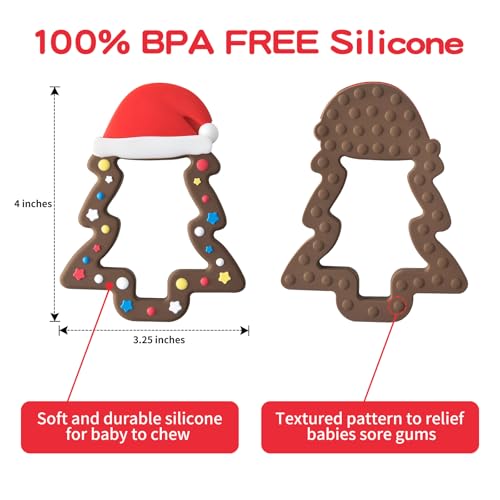 Image of Jimibaby Silicone Teether - First Christmas Teething Toy for Baby Boys & Girls, Ideal Stocking Stuffer, Comes with Gift Package (Christmas Hat & Chocolate)