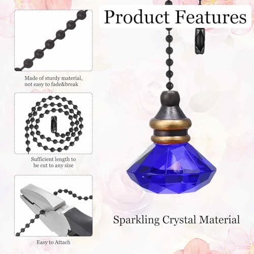 Image of MECCANIXITY 4Pack Ceiling Fan Pull Chain, 12 Inch Decorative Ornaments Diamond Pendant Pull Chain Extension for Ceiling Fans Light Lamp, Dark Blue