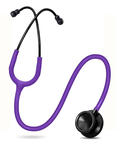 Image of FriCARE Dual Head Stethoscope - Stethoscopes for Nurses, Medical Nursing Students, Paramedics /EMT /LVN /VNA Backup Estetoscopio, Dark Purple Tube, Matte Black Finish Chestpiece