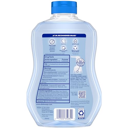 Image of Dial Antibacterial Foaming Hand Wash Refill, Spring Water, 30 Ounce (Pack of 2)