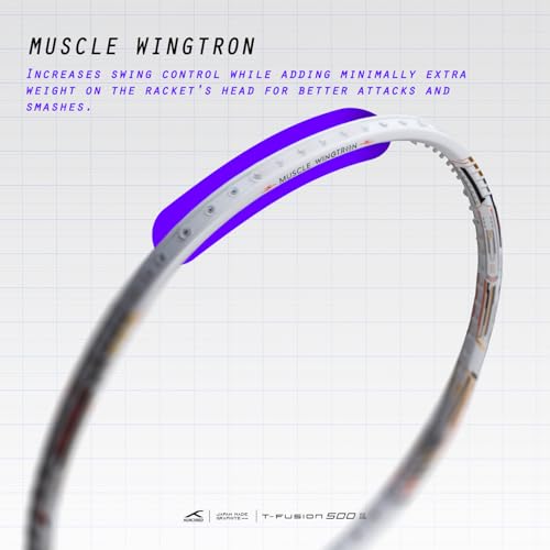 Image of Hundred T-Fusion 500 Attack Unstrung Badminton Racket with Full Cover | 84 Grams | Maximum Tension ≤32 to 34 lbs (White /Black)